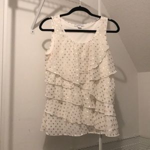 White and gold ruffle top